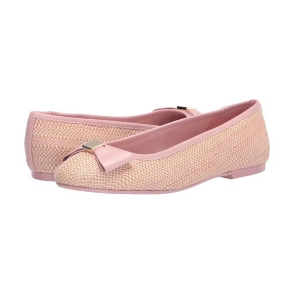 TED BAKER Sualli Bow Raffia Pink Ballet Flat Size 39.5 / 9 - Picture 1 of 7